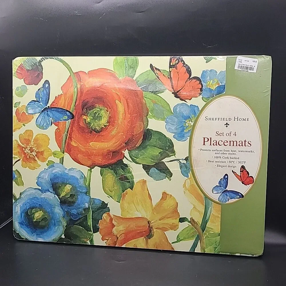 Sheffield Home Set (4) Floral Cork Backed Placemats Wild Apple 16